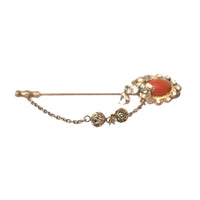 Dolce & Gabbana Gold Brass Crystal Chain 925 Sterling Silver Pin Brooch