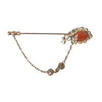 Dolce & Gabbana Gold Brass Crystal Chain 925 Sterling Silver Pin Brooch