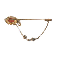 Dolce & Gabbana Gold Brass Crystal Chain 925 Sterling Silver Pin Brooch