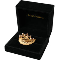 Dolce & Gabbana Gold Brass Leaf Embellished Jewelry Brooch Hair Pin