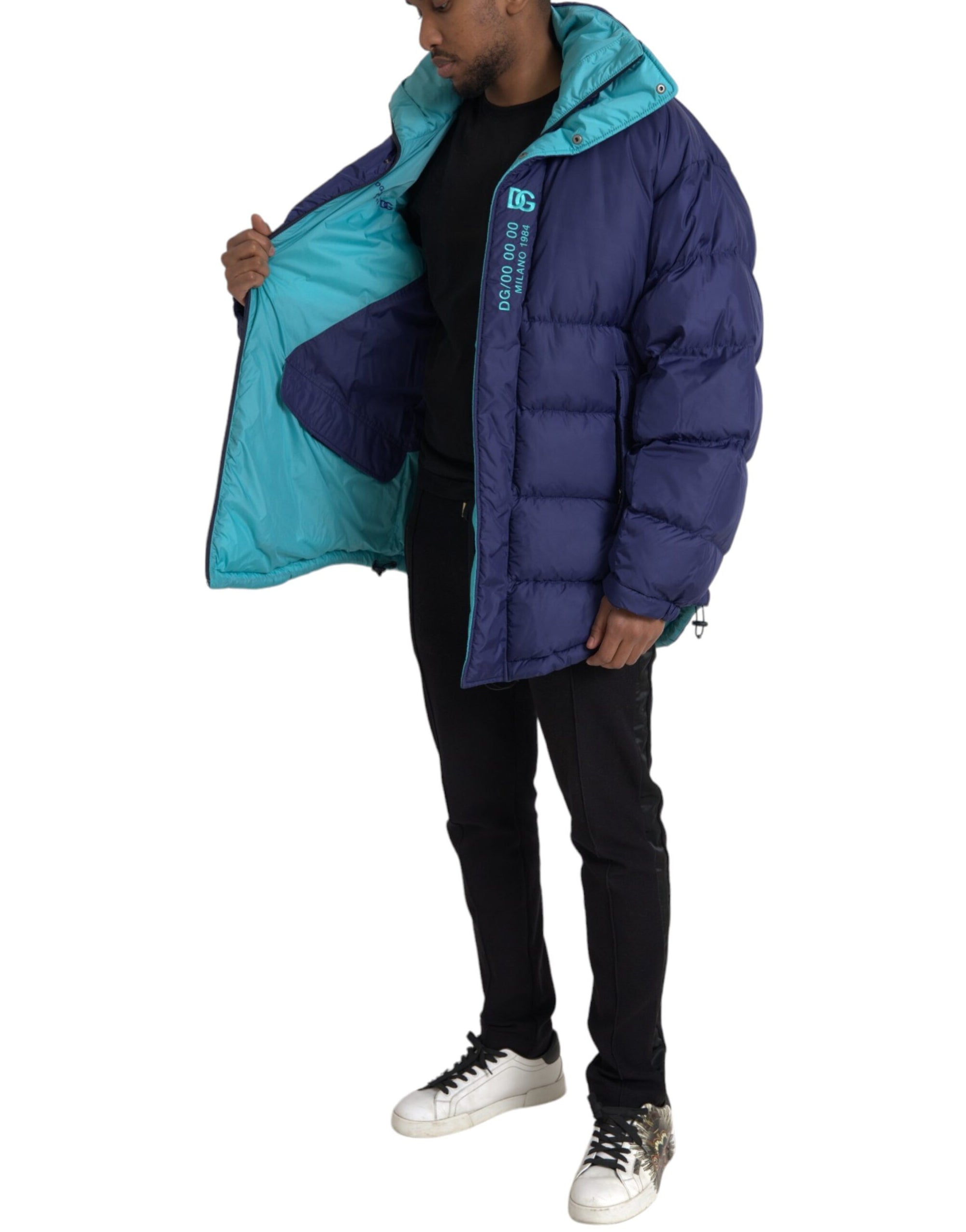 Dolce &amp; Gabbana Navy Blue Quilted Windbreaker Puffer Jacket