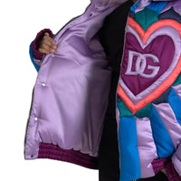 Dolce & Gabbana Multicolor Heart Logo Hooded Puffer Jacket