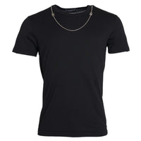 Dolce & Gabbana Black Cotton Silver Chain Short Sleeve T-shirt