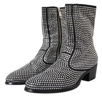 Dolce & Gabbana Black Rhinestone Crystal Chelsea Boots Shoes