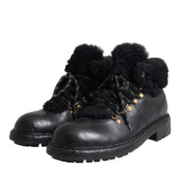 Dolce & Gabbana Black Leather Bernini Shearling Boots Shoes