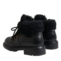 Dolce & Gabbana Black Leather Bernini Shearling Boots Shoes