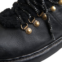 Dolce & Gabbana Black Leather Bernini Shearling Boots Shoes