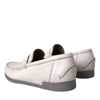 Dolce & Gabbana White Gray Leather Slip Mocassin Shoes Loafer