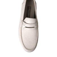 Dolce & Gabbana White Gray Leather Slip Mocassin Shoes Loafer