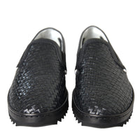 Dolce & Gabbana Black Woven Buffalo Leather Men Loafers Shoes