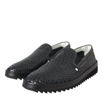 Dolce & Gabbana Black Woven Buffalo Leather Men Loafers Shoes