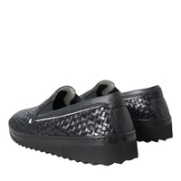 Dolce & Gabbana Black Woven Buffalo Leather Men Loafers Shoes