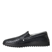 Dolce & Gabbana Black Woven Buffalo Leather Men Loafers Shoes