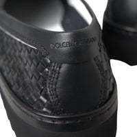 Dolce & Gabbana Black Woven Buffalo Leather Men Loafers Shoes