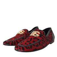 Dolce & Gabbana Red Black Leopard DG Loafers Formal Men Shoes