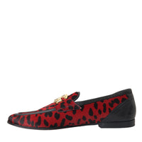 Dolce & Gabbana Red Black Leopard DG Loafers Formal Men Shoes