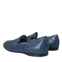 Dolce & Gabbana Blue Woven Leather Slip On Loafers Men Shoes