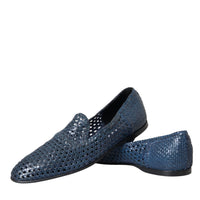 Dolce & Gabbana Blue Woven Leather Slip On Loafers Men Shoes