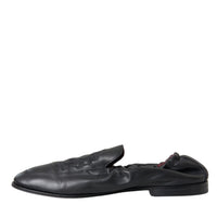 Dolce & Gabbana Black Logo Embroidered Leather Loafer Men Dress Shoes