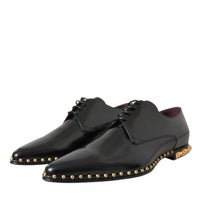 Dolce & Gabbana Black Leather Gold Studded Derby Dress Shoes