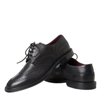 Dolce & Gabbana Black Leather Oxford Wingtip Formal Men Shoes