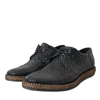 Dolce & Gabbana Black Woven Goat Leather Lace Up Derby Shoes