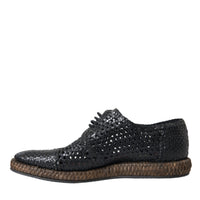 Dolce & Gabbana Black Woven Goat Leather Lace Up Derby Shoes