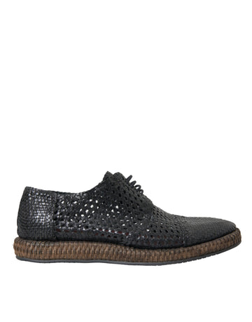 Dolce & Gabbana Black Woven Goat Leather Lace Up Derby Shoes