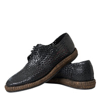 Dolce & Gabbana Black Woven Goat Leather Lace Up Derby Shoes