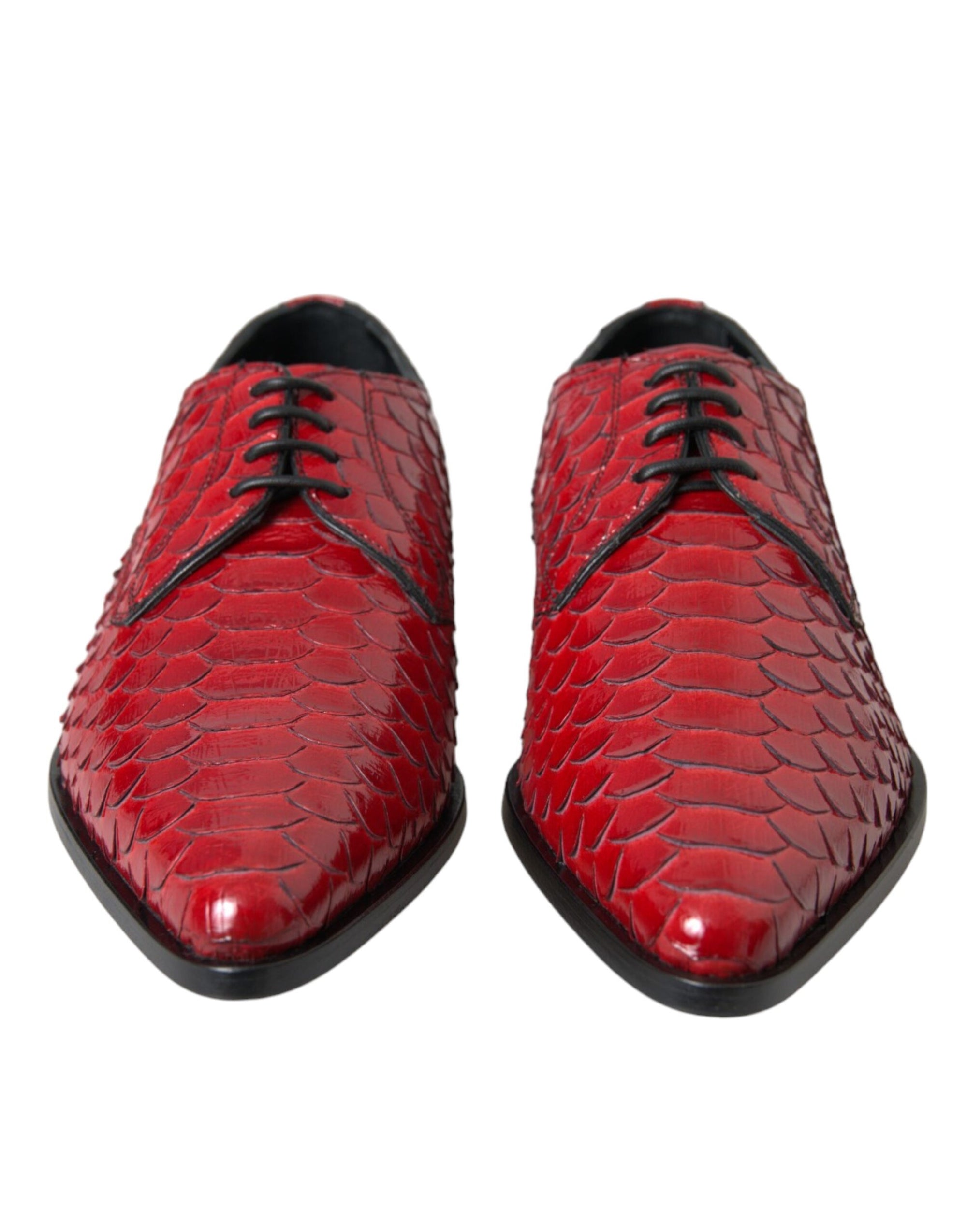 Dolce &amp; Gabbana Red Textured Varnished Derby Men Formal Shoes