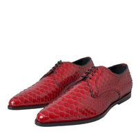 Dolce & Gabbana Red Textured Varnished Derby Men Formal Shoes