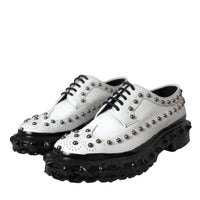 Dolce & Gabbana Black White Embellished Derby Formal Shoes