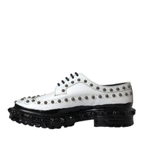 Dolce & Gabbana Black White Embellished Derby Formal Shoes