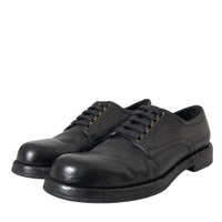 Dolce & Gabbana Black Horse Leather Derby Men Dress Shoes