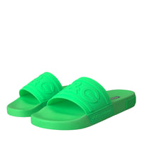 Dolce & Gabbana Green Leather Slides Sandals Beachwear Shoes