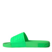 Dolce & Gabbana Green Leather Slides Sandals Beachwear Shoes