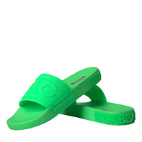 Dolce & Gabbana Green Leather Slides Sandals Beachwear Shoes