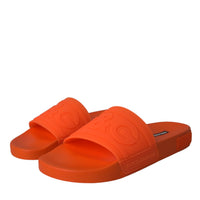 Dolce & Gabbana Orange Rubber Slides Sandals Beachwear Shoes