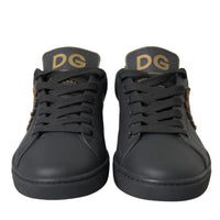 Dolce & Gabbana Black Leather Heart Embellished Sneakers Shoes