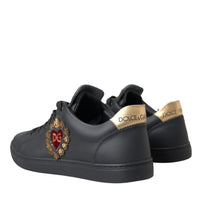 Dolce & Gabbana Black Leather Heart Embellished Sneakers Shoes