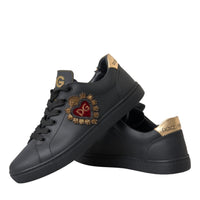 Dolce & Gabbana Black Leather Heart Embellished Sneakers Shoes