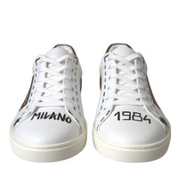 Dolce & Gabbana White Brown Leather Logo Low Top Sneakers Shoes