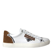 Dolce & Gabbana White Brown Leather Logo Low Top Sneakers Shoes