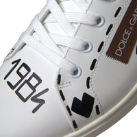 Dolce & Gabbana White Brown Leather Logo Low Top Sneakers Shoes