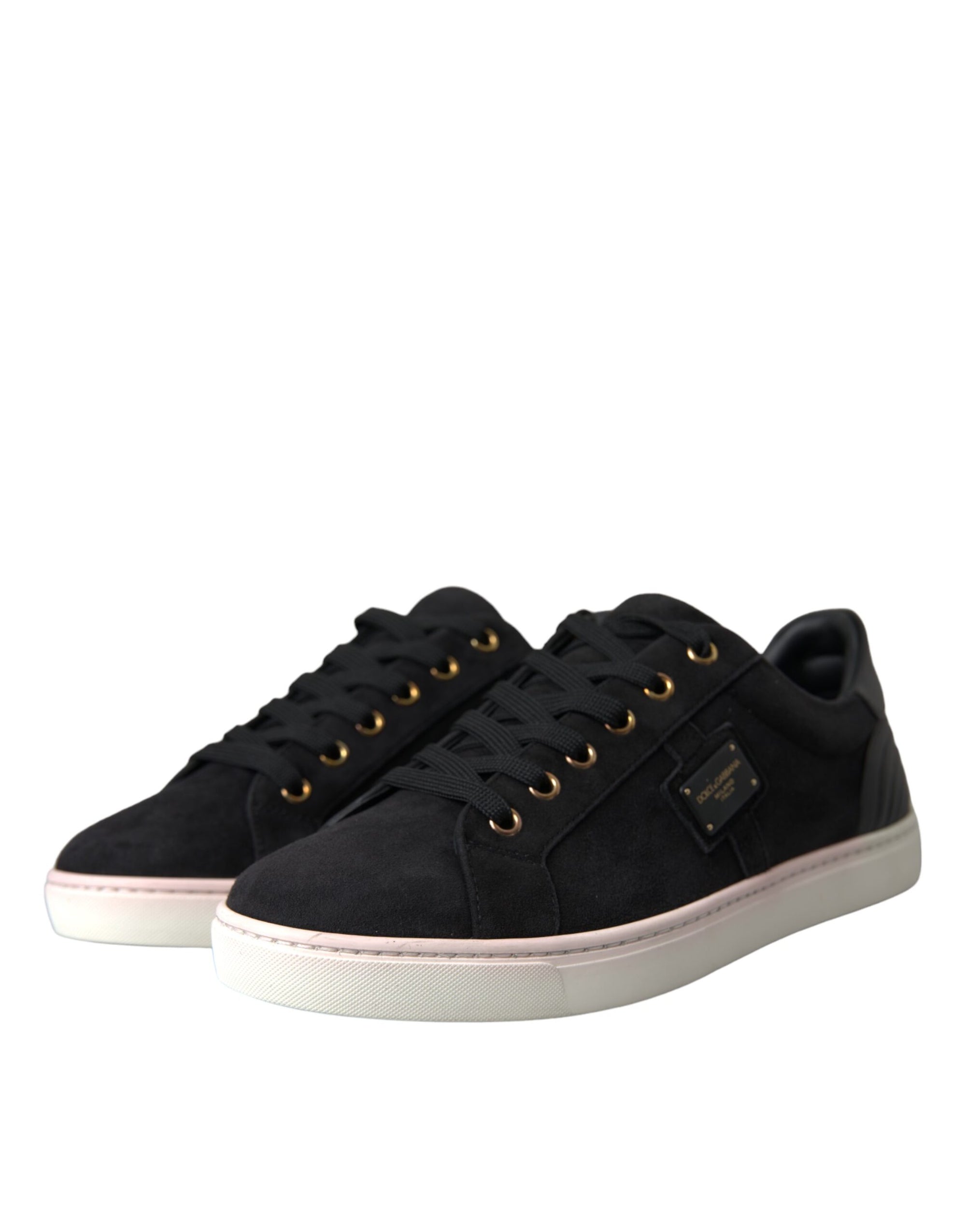 Dolce &amp; Gabbana Black Suede Leather Men Low Top Sneakers Men Shoes