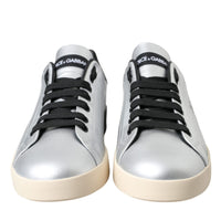 Dolce & Gabbana Silver Portofino Calf Leather Sneakers Men Shoes