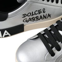 Dolce & Gabbana Silver Portofino Calf Leather Sneakers Men Shoes