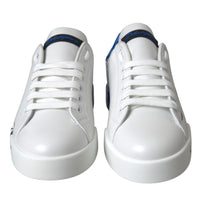 Dolce & Gabbana White Blue Leather Logo Low Top Sneakers Shoes