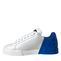 Dolce & Gabbana White Blue Leather Logo Low Top Sneakers Shoes