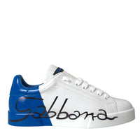 Dolce & Gabbana White Blue Leather Logo Low Top Sneakers Shoes